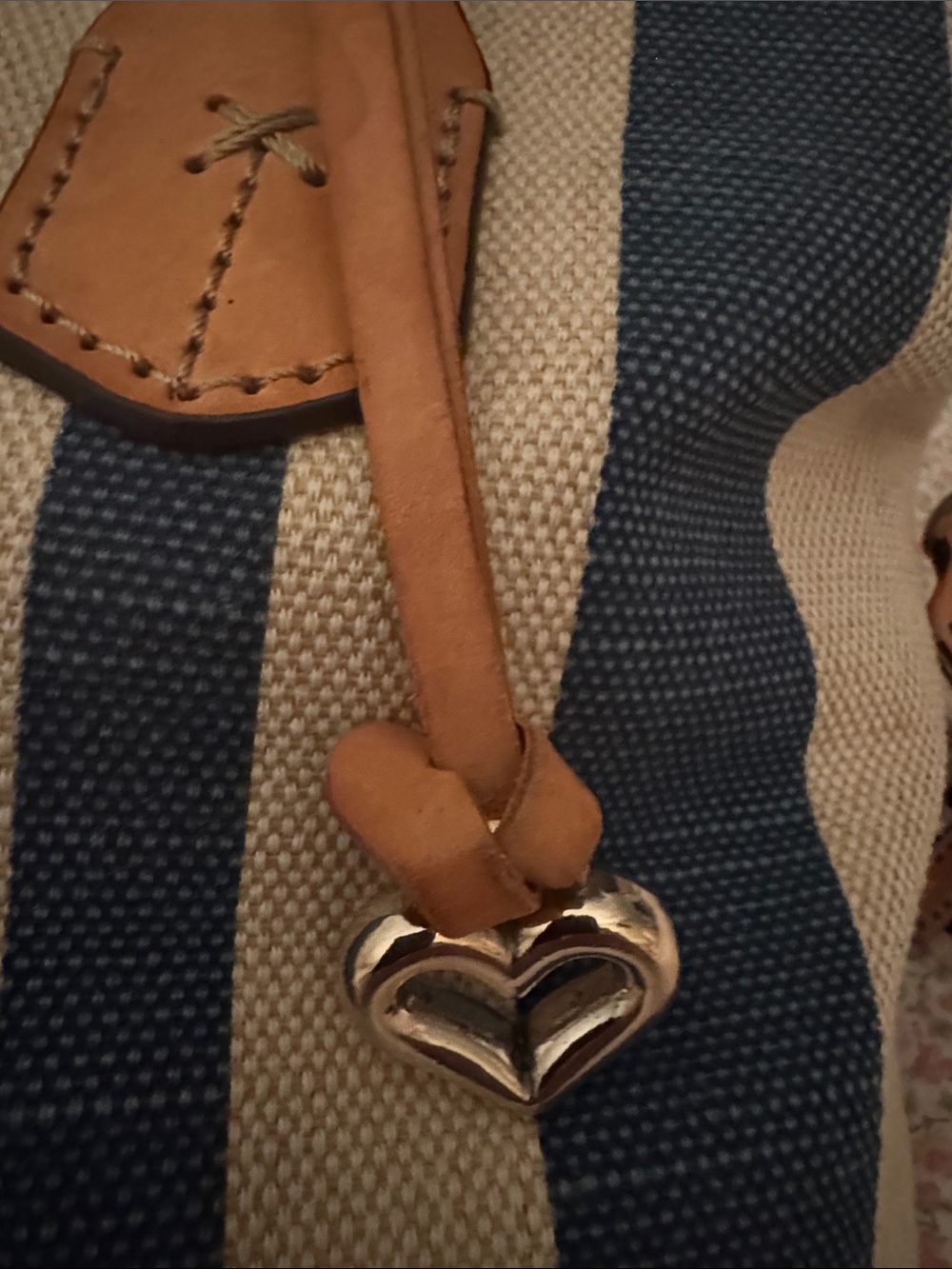 Brighton Navy and Cream Striped Canvas Tote with Tan Leather Accents - Picture 5 of 11